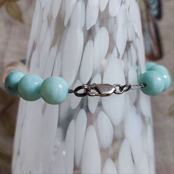 Amazonite Stone Potato Pearls Sterling Clasp Wired Artisan Bracelet - Picture 3 of 15